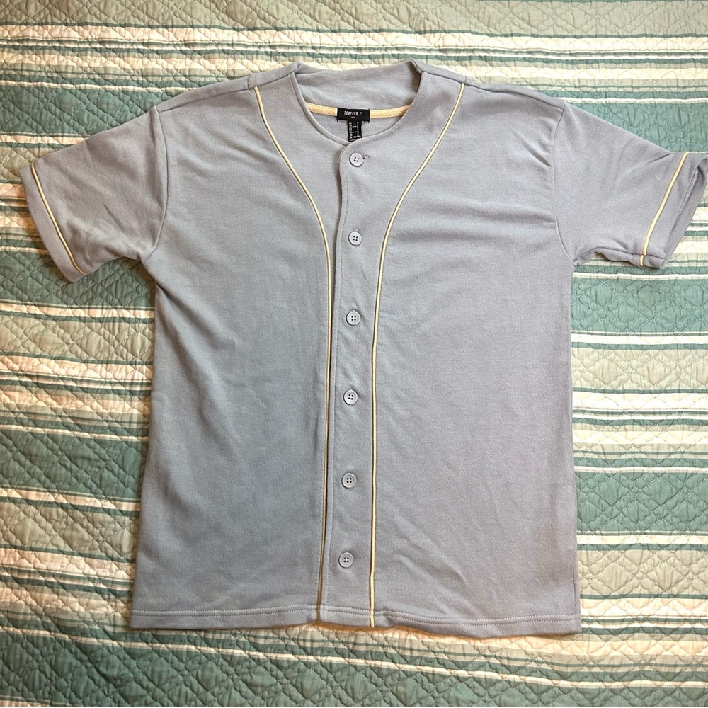 Forever 21 Button up Baseball Jersey Thick Cotton Light Blue Size Small NWT